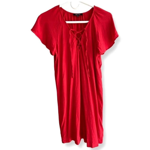 Madewell Small Red Tie/Lace Up Casual Mini Dress - Picture 2 of 10
